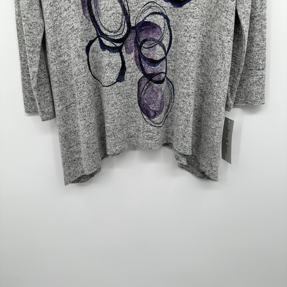 Jess & Jane Echoes Top Shirt Large Brushed Knit Cowl Neck Gray Artsy Boho New - Picture 5 of 11